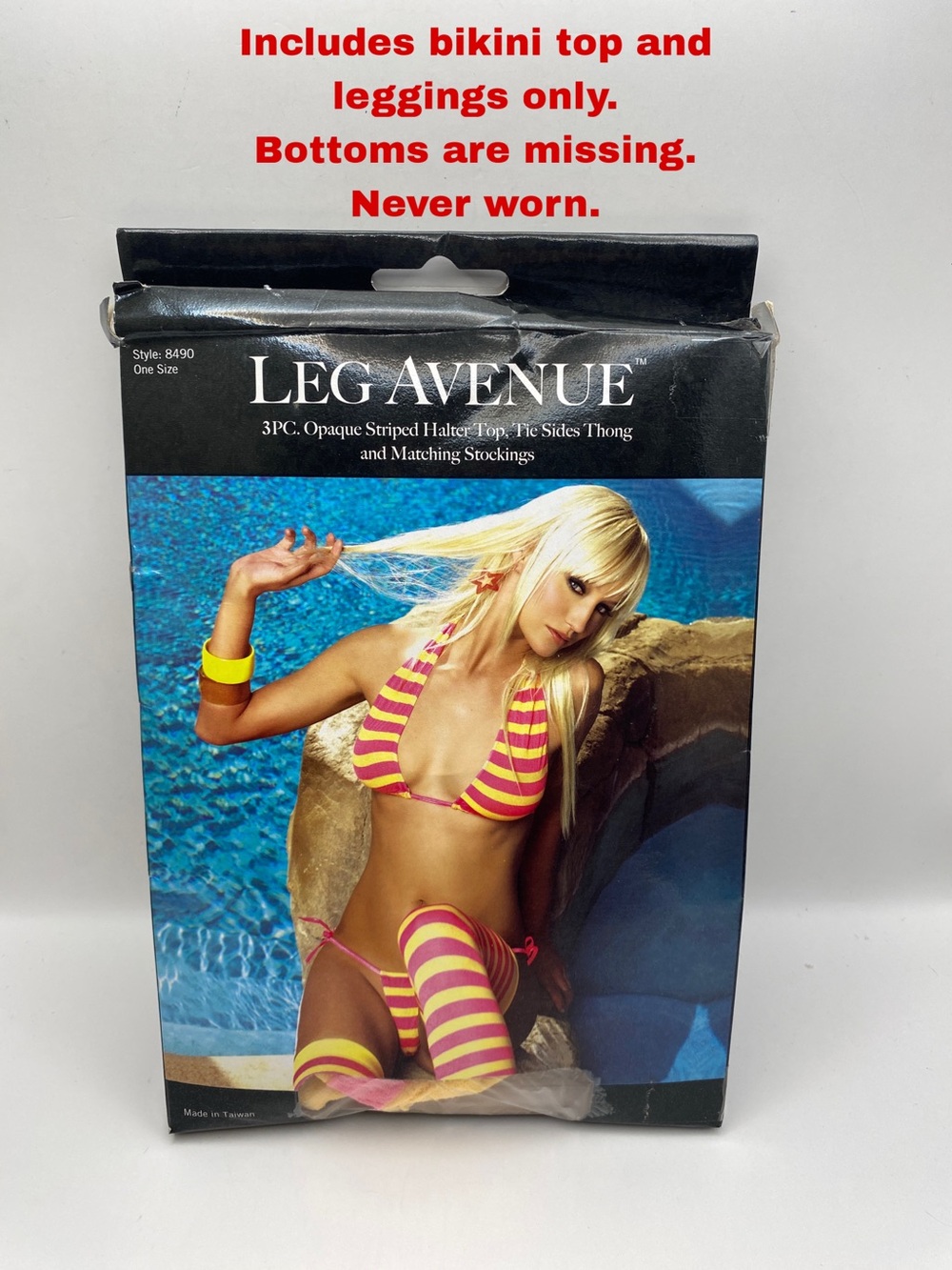 Y2K Leg Avenue Pink/Yellow Striped Halter & Stockings, Bottoms Missing, NWOT